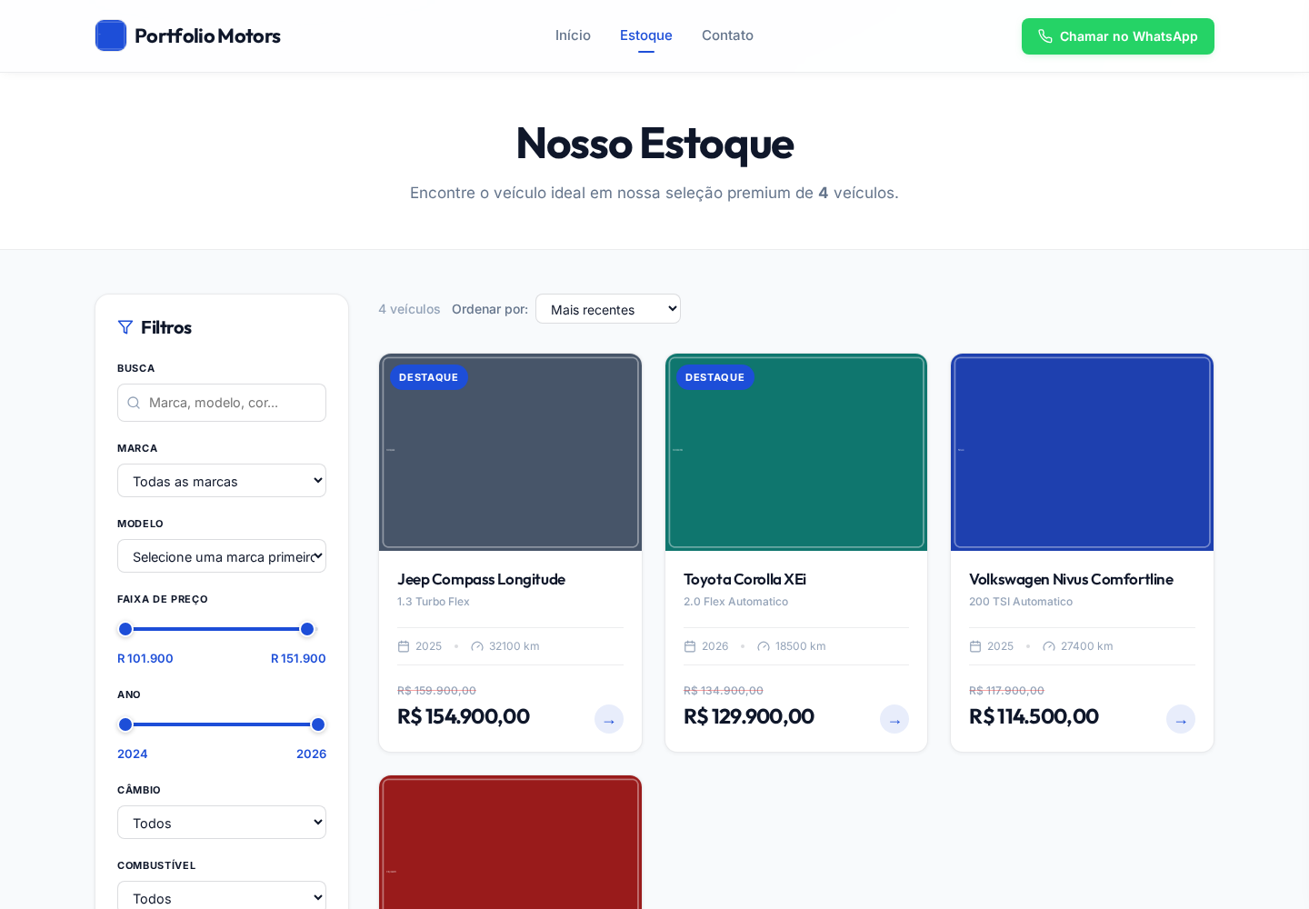 Site público de uma loja de veículos