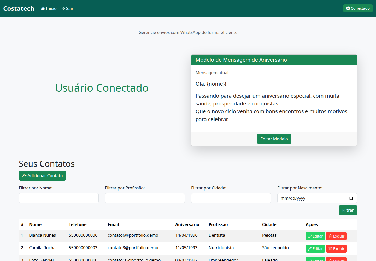Sistema de mensagens automáticas